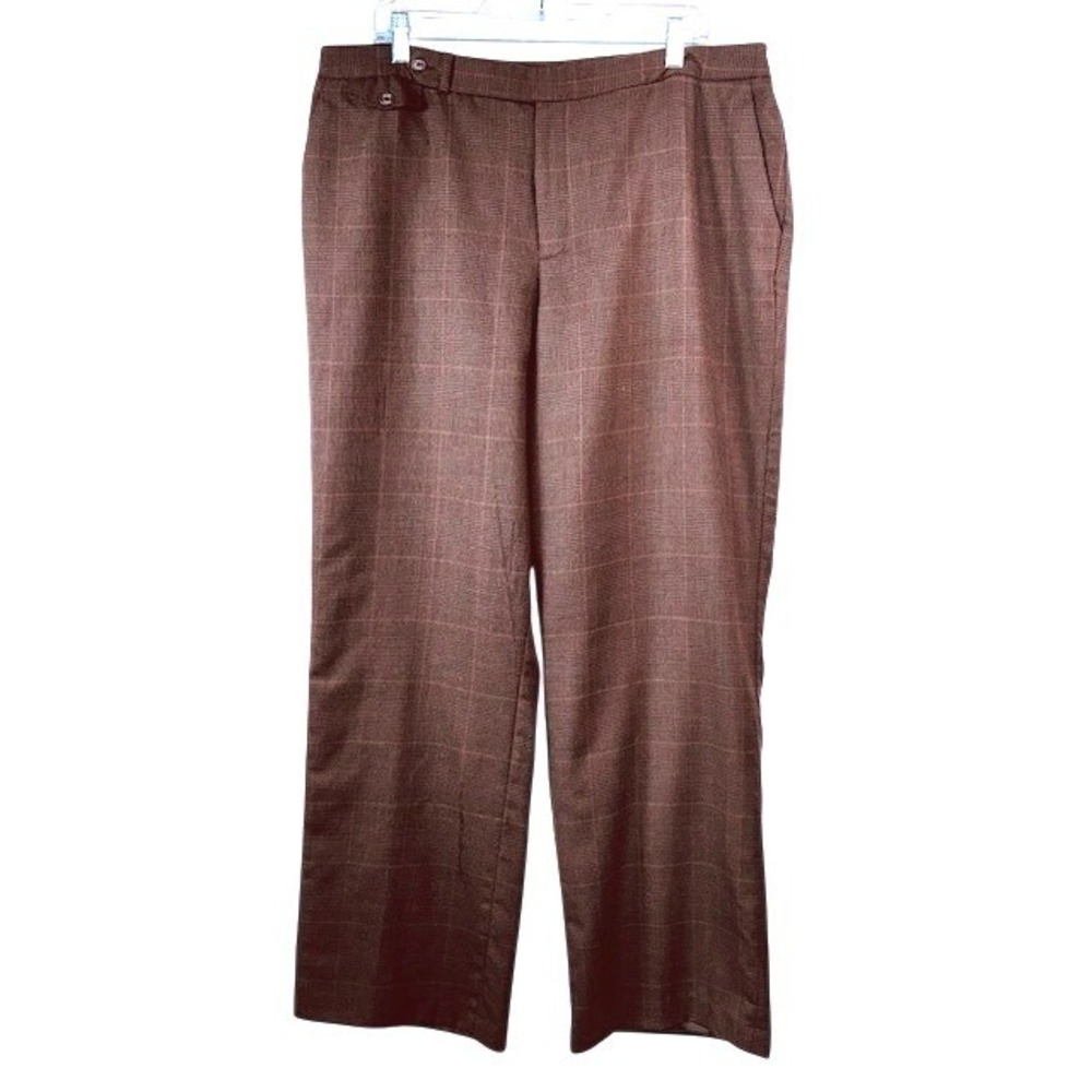 Chaps Est 1978 Brown Glen Plaid 100% Wool Trousers Pants Womens 18W Plus Size